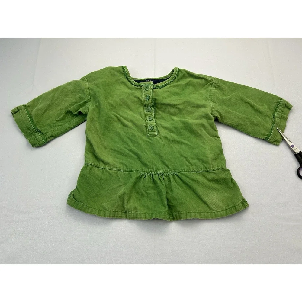 Baby Gap Corduroy Tunic Top Girls 18-24 Months Green Long Sleeve Peplum Fall